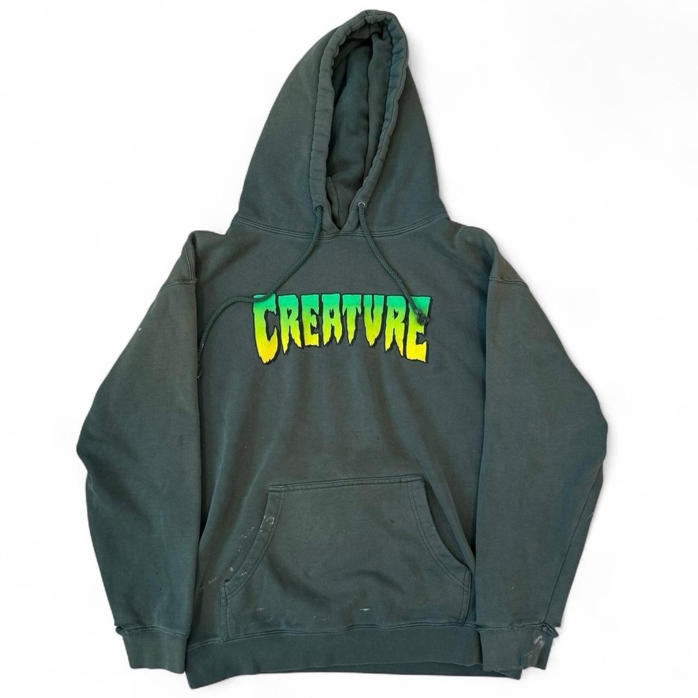 Creature Faded Distressed Green Pullover Hoodie Men's Medium Skater Grunge Y2K
